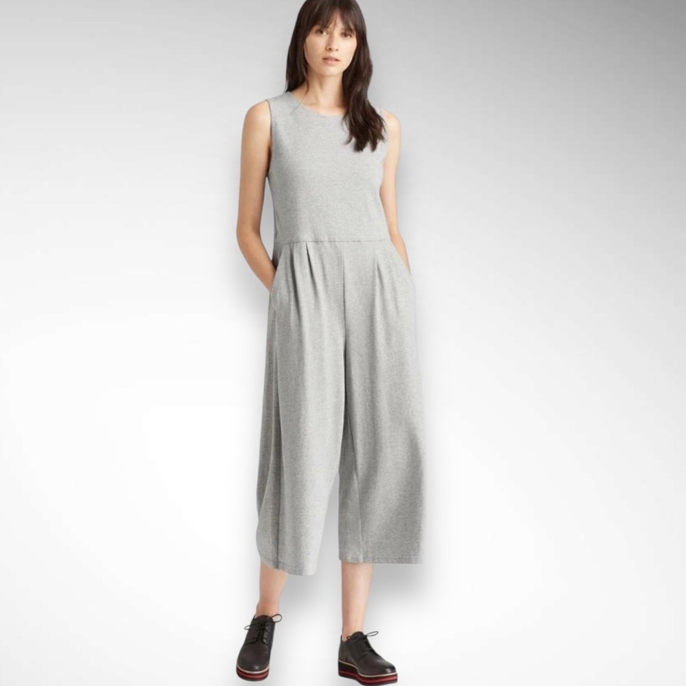 EILEEN FISHER Moon Organic Cotton Gray Speckled Knit Sleeveless Jumpsuit‎ | EUC